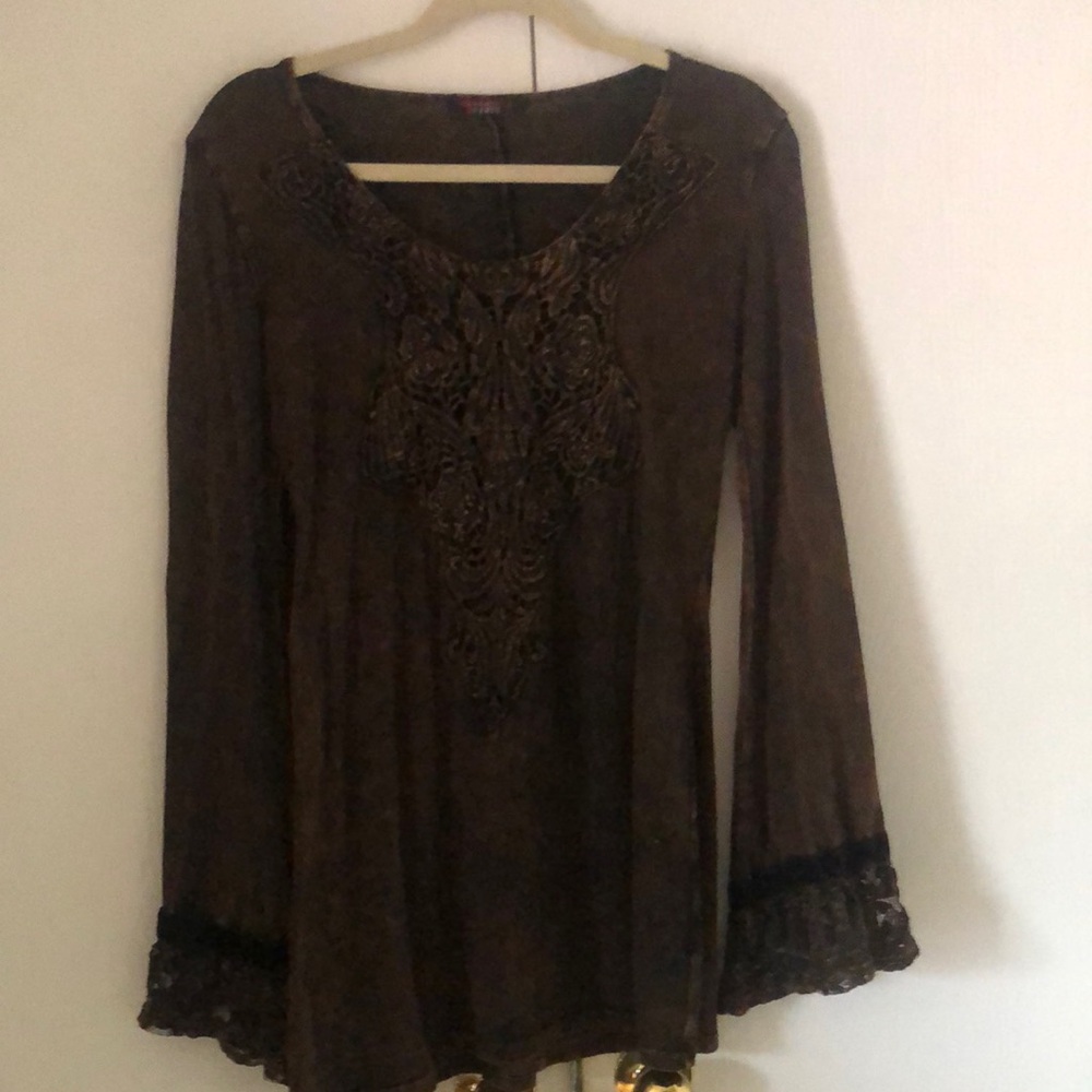 Woman’s rare Y2k boho witchy bell Sleeves Elegant Brown Women's Top